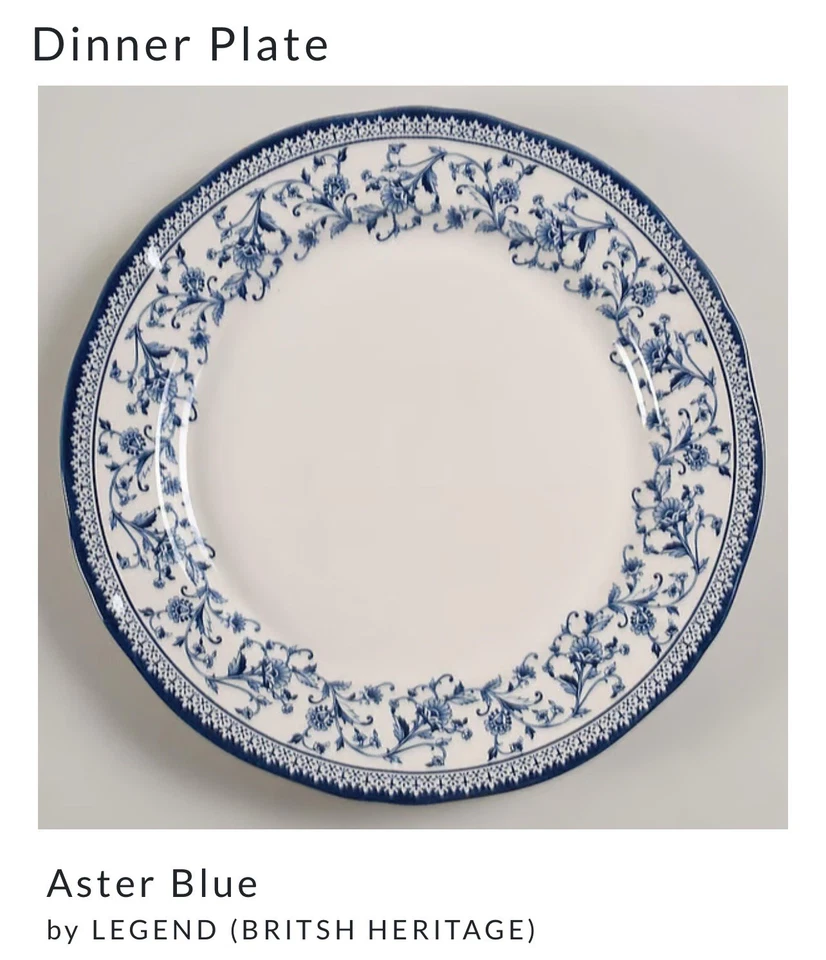 LEGEND BRITHUS HERITAGE EARTHENWARE NEW Legend British Heritage Royal Aster Blue 11” Dinner Plate Set Of 4