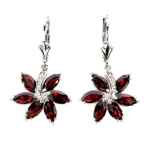 925 Sterling Silver Earrings Marquise Mozambique Garnet 7x3.5mm Gemstone Jewelry - Picture 1 of 13