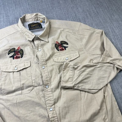 Howler Bros Gaucho Snap Shirt Men L Beige Embroidered Long Sleeve Outdoor Nature - Image 1 of 4