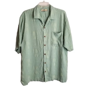 Tommy Bahama Sage Green Silk Tropical Button Down Shirt Sz Large Coastal Resort - Picture 1 of 10