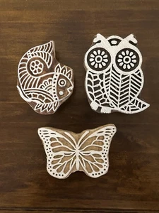 Set of 3 Shapes various Design Printing Block Wooden Stamp New WBS 35 - Picture 1 of 5