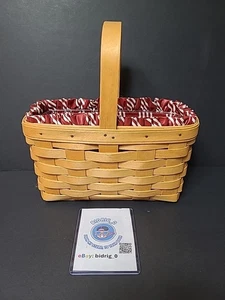 Longaberger 1999 Medium Key/Candle Basket Red Stripe Liner & Plastic Protector - Picture 1 of 13