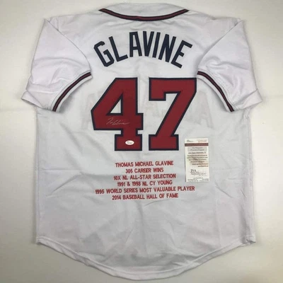 Autographed/Signed Tom Glavine Atlanta White Stat Baseball Jersey JSA COA - Image 1 of 4