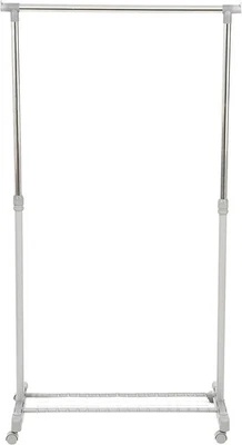 White & Chrome Adjustable Steel Clothes Rail with Wheels - Image 1 of 4