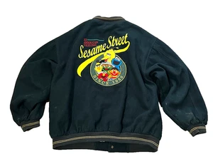 1990's Vintage SESAME STREET Green Varsity Jacket - Size LARGE - ELMO BIG BIRD - Bild 1 von 8