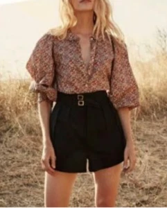 Doen Heron Women’s Pleated Double Belt Short size 6 NWT High Waist Retro Look - Picture 1 of 7