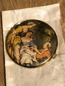 Vintage Gold Tone Compact Renaissance Scene, Made in Germany Double Mirror NEW - Picture 1 of 3