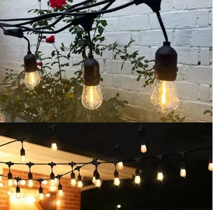 30m Festoon Lighting Outdoor Heavy Duty LED E27 Bulb Garden String Lights Mains - Picture 1 of 22