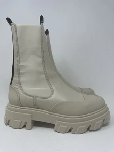 Ganni Leather Mid-Calf Cleated Chelsea Boots Chunky Lug Sole Sz 8 / 38 - Picture 1 of 10