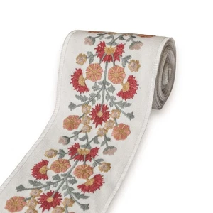 Floral Garden Embroidered Designer Trim, Flowers Curtain Tape, Embroidery Trim - Picture 1 of 7