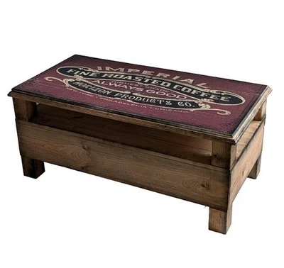 VINTAGE RETRO TABLE BASSE FINE ROASTED COFFEE BOIS STYLE ANCIEN BISTROT NEUF - Photo 1/2