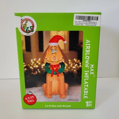Gemmy The Grinch Max with Wreath Airblown Inflatable 4.5ft Lights Up NIB - Image 1 of 2