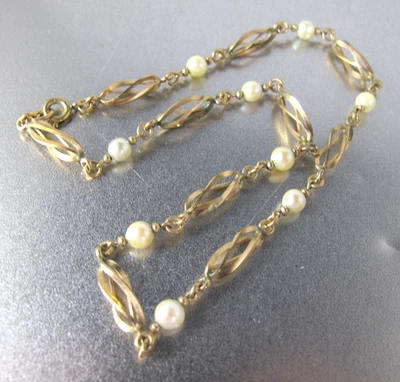 Винтажный 12K золото заполненное клетка ссылка культивированный жемчуг станции ошейник ожерелье 10,95 грамм - Изображение 1 из 4