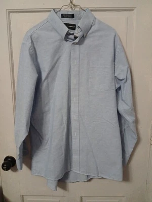 Camisa de vestir Boston Common para hombre azul LS con botones talla L sin arrugas  Foto 1 de 3