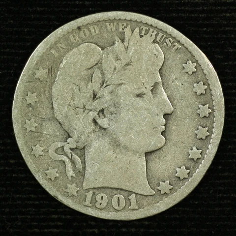 Barber Silver Quarter. 1901 P. Good Circulated. Lot # Lot # 9048-55-0101 Cover