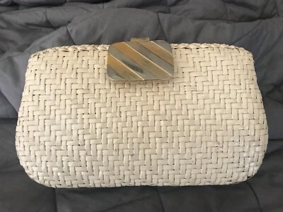 Bolso sin asas vintage de mimbre tejido lacado crema Rodo 10"x6"  Foto 1 de 4