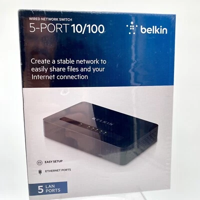 New Belkin Wired Network Switch 5-Port 10/100 Sealed Box Free Shipping - Image 1 of 4