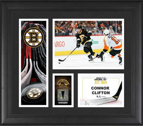 Connor Clifton Boston Bruins FRMD 15" x 17" Collage with a Piece of GU Puck Cover