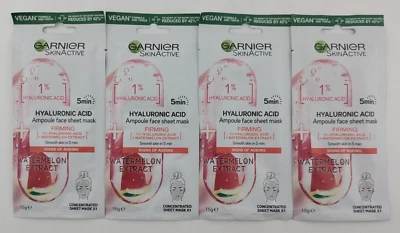 4 x Garnier Face Sheet Mask Skin Active Hyaluronic Ampoule Watermelon Aging NEW - image 1 of 3