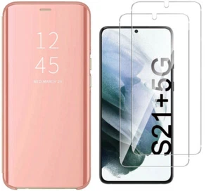 Coque Folio Rabat Miroir Rose + 2 Verres Trempes Pour Samsung Galaxy S21 Plus 5 - Imagen 1 de 2