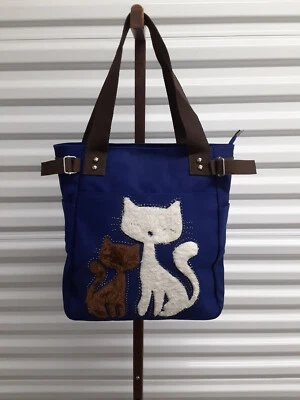 Lovely Cats With Faux Fur And Studs Canvas Tote Bag NEW - Image 1 of 4