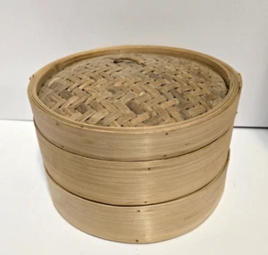 3 Piece Bambo Rice/Dumpling Steamer Breadbasket 10.25" in Diameter 6" Tall - Picture 1 of 18