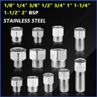 BSP Male to Female Nipple Bush Adapter Reducing Socket Stainless Steel Fittings - Image 1 of 4