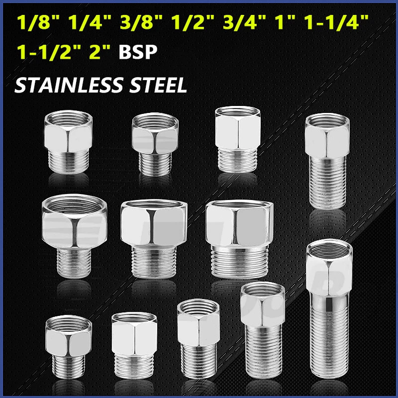 BSP Male to Female Nipple Bush Adapter Reducing Socket Stainless Steel Fittings - Image 1 of 4
