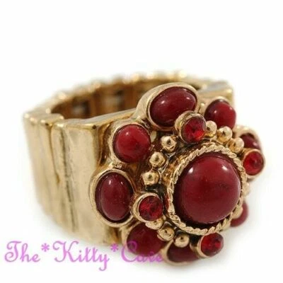 Floral Baroque Regency Burgundy Red Vintage Gold Ethnic Cocktail Statement Ring Foto 1 de 4
