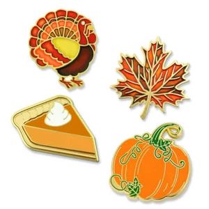 PinMart Thanksgiving Kürbiskuchen Herbst Blatt & Türkei Urlaub Revers Pin Set - Bild 1 von 6