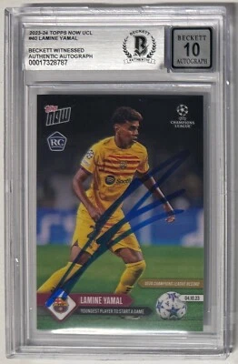 2023-24 Topps Now UCL #40 Lamine Yamal Barcelona Signed RC Beckett Auto 10 - Image 1 of 3