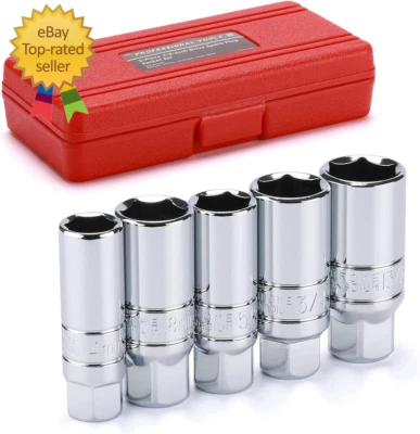 5PCS 3/8" Drive Spark Plug Socket Set, CR-V, SAE and Metric, 3/8" Drive 6-Point - Image 1 of 4