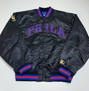Vintage 1996 Philadelphia 76ers Starter Satin Bomber Jacket NBA 50th Anniversary
