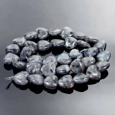 Natural 11mm Black Labradorite Heart Shaped Gemstone Loose Beads Jewelry Making - Image 1 of 4