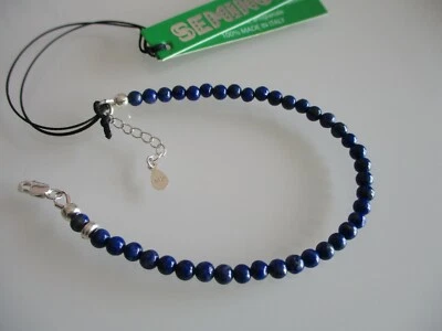 bracciale autentico lapislazzuli blu unisex argento 925 lapis lazuli bracelet - Immagine 1 di 4