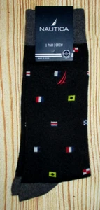 MENS NAUTICA FLAGS BLACK CREW SOCKS (SHOE SIZE 6-12.5) - Picture 1 of 1