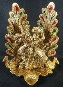 Vintage Radha Krishna Statue Old Idol VTG Amulet Religious Altar Holder Candle - Picture 1 of 12
