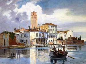 Boat by A. Brandeis people seascape Tile Mural Kitchen Backsplash Marble Ceramic - Picture 1 of 29