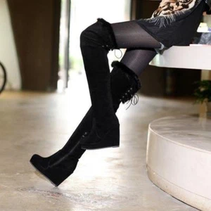 Sexy Women Winter Warm Boots Over Knee Thigh High Platform High Wedge Heel Shoes - Picture 1 of 4