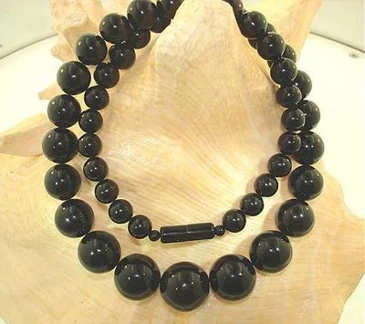 COLLAR DE CUENTAS DE BOLA DE CORAL NEGRO GENUINO REDONDO DE UNA HEBRA GRADUADO DE 7-15 MM 18" #1 Foto 1 de 4