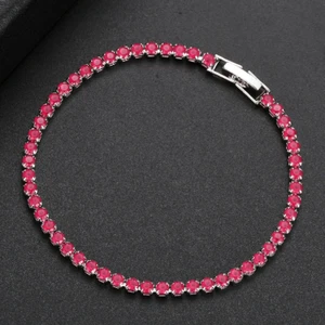 New 3mm Slim Design Women Jewelry Gifts Red Garnet Gems Silver Chain Bracelets - Picture 1 of 6