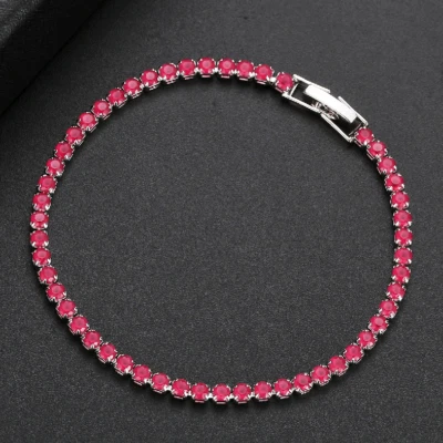 Nuevo 3mm Diseño Delgado Mujeres Joyería Regalos Rojo Granate Gemas Plata Cadena Pulseras Foto 1 de 4