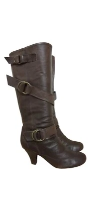 STEVE MADDEN BOOTS WOMEN  38/7.5 B BROWN LEATHER 3 BUCKLES FASHION  - Image 1 of 4