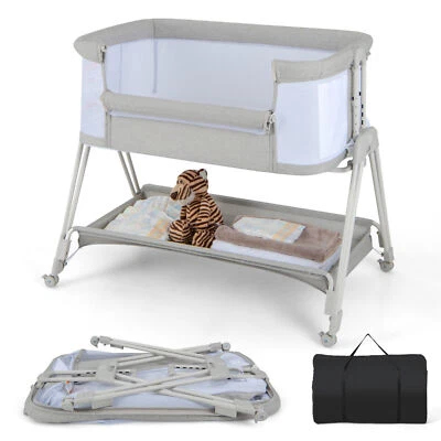 Baby Bedside Sleeper Folding Portable Newborn Infants Crib Height Adjustable - Image 1 of 4