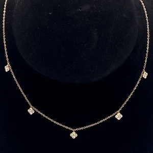 Gold Diamant Collier 18K massiv Gold 0,64ct natürlicher Diamant Kleeblatt UK punziert - Bild 1 von 16