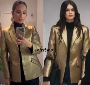 A810 ZARA BLAZER METALLIC GOLD COLLECTION JACKE MANTEL SMALL - S - Bild 1 von 24