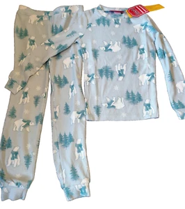 New Holiday Christmas Polar Bear Pajamas PJS Trees snowflake kids size 10 - Picture 1 of 5