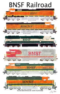 Póster de locomotoras BNSF 11""x17"" de Andy Fletcher firmado con folleto de tren - Imagen 1 de 1