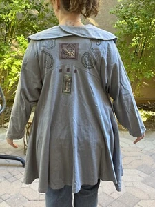 Blue Fish 100% US Cotton Coat L/XL/XXL Oversized Fit Blue Hand Printed - Picture 1 of 9