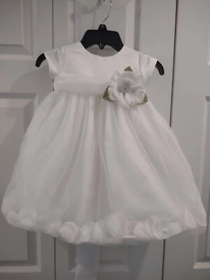 Vestido de novia David niña flor pétalos blancos 24 meses falda burbuja satinado tul 2 años Foto 1 de 4